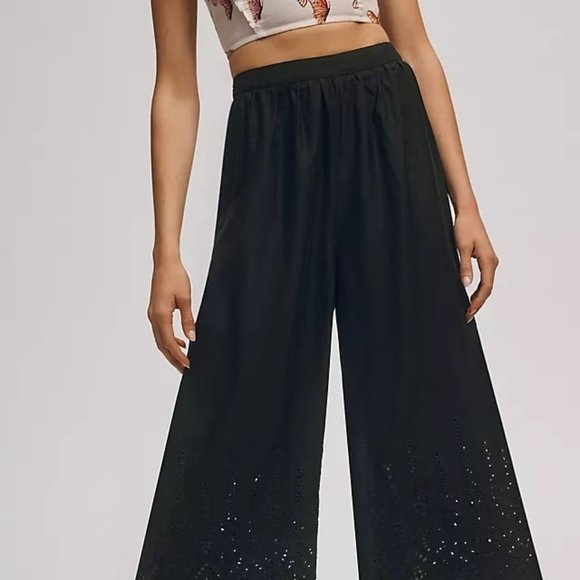 Brand New By Anthropologie Wide-Leg Eyelet Crop Pants - Picture 4 of 11